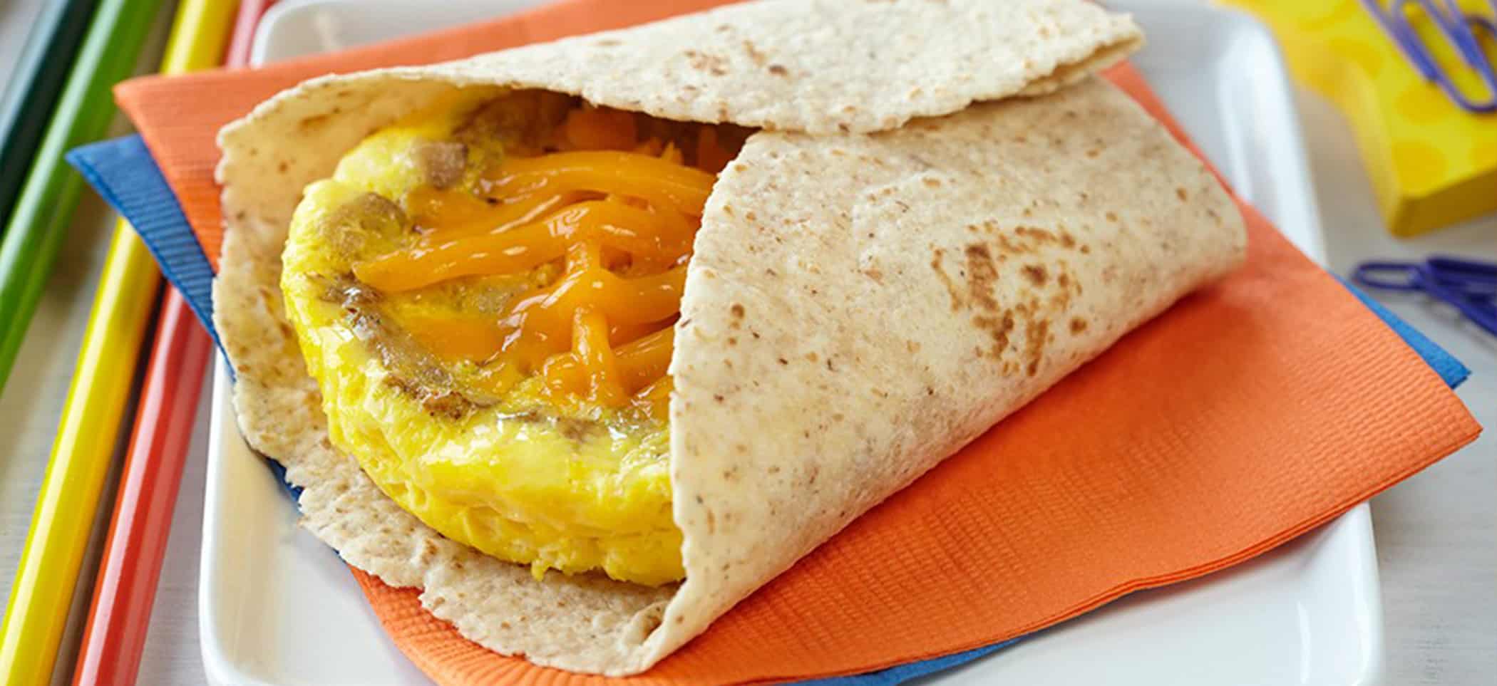 Microwave Egg, Sausage & Cheddar Breakfast Tortilla