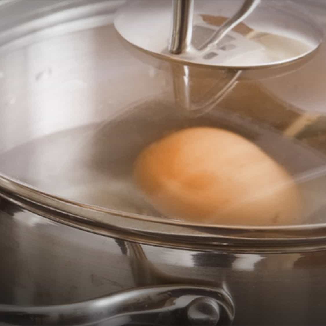 an egg in a pot of water