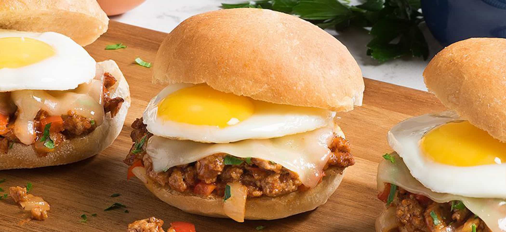 Turkey Sloppy Joe Sliders with Fried Eggs