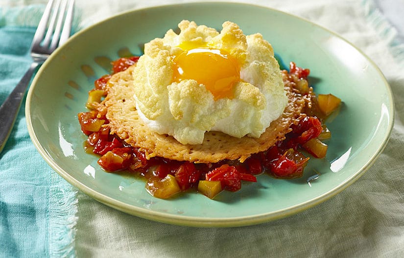 egg cloud on parmesan crisp