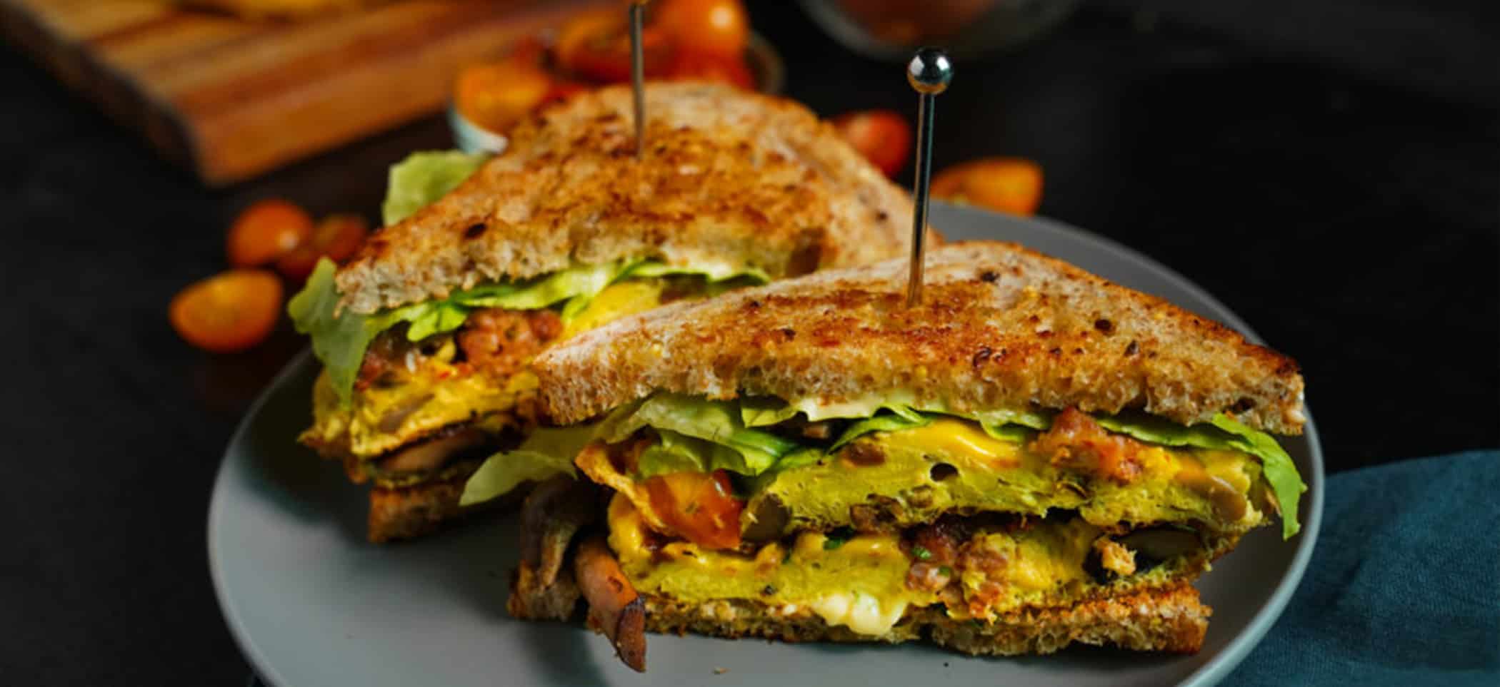 Frittata Sandwich with Mushroom, Sausage and Tomato