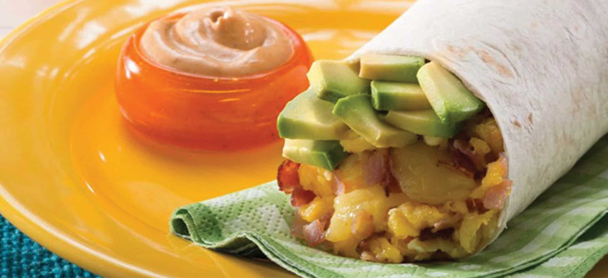 Ham, Cheese, Egg & Avocado Breakfast Burrito