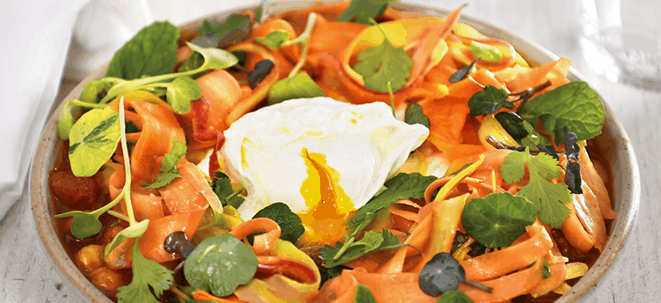Chickpeas with Spiced Tomato Sauce, Carrot & Preserved Lemon Salad & Poached Eggs