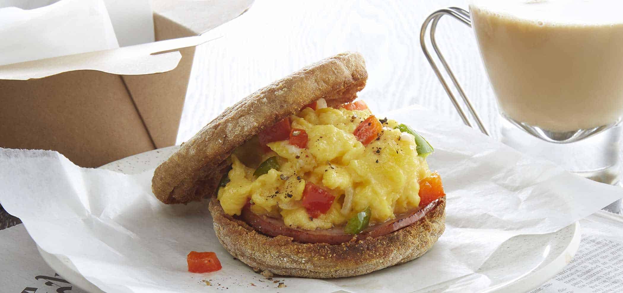 Canadian Bacon, Pepper and Egg Breakfast Sandwich