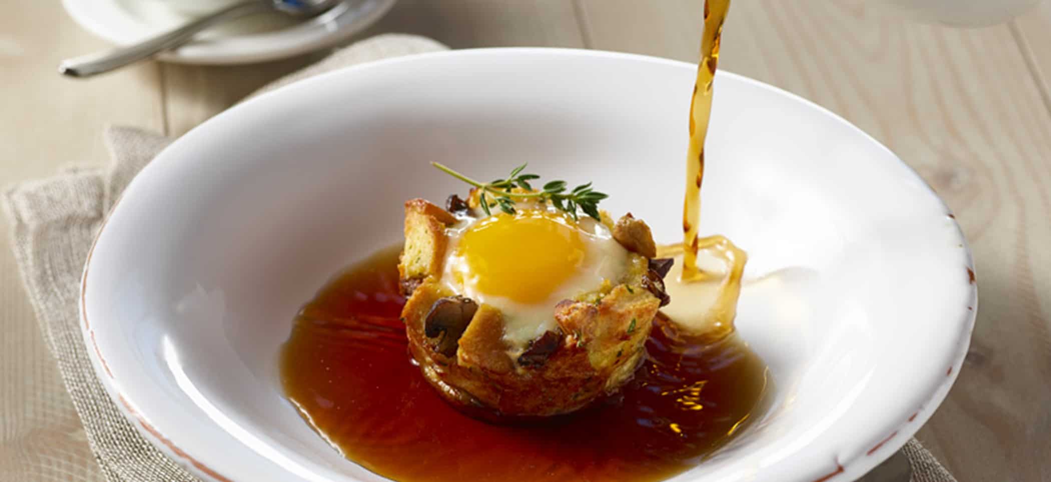 Mushroom Bread Pudding Egg-in-a-Hole Bowl