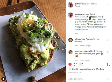 Instagram post about avocado toast