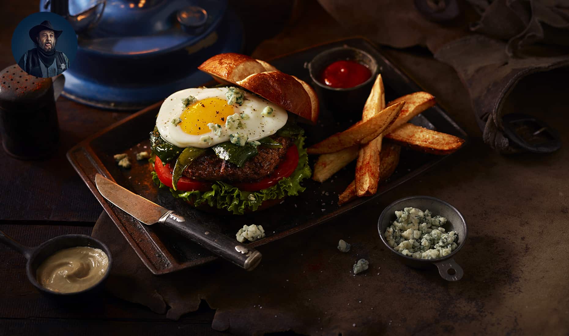 poblano burger with egg