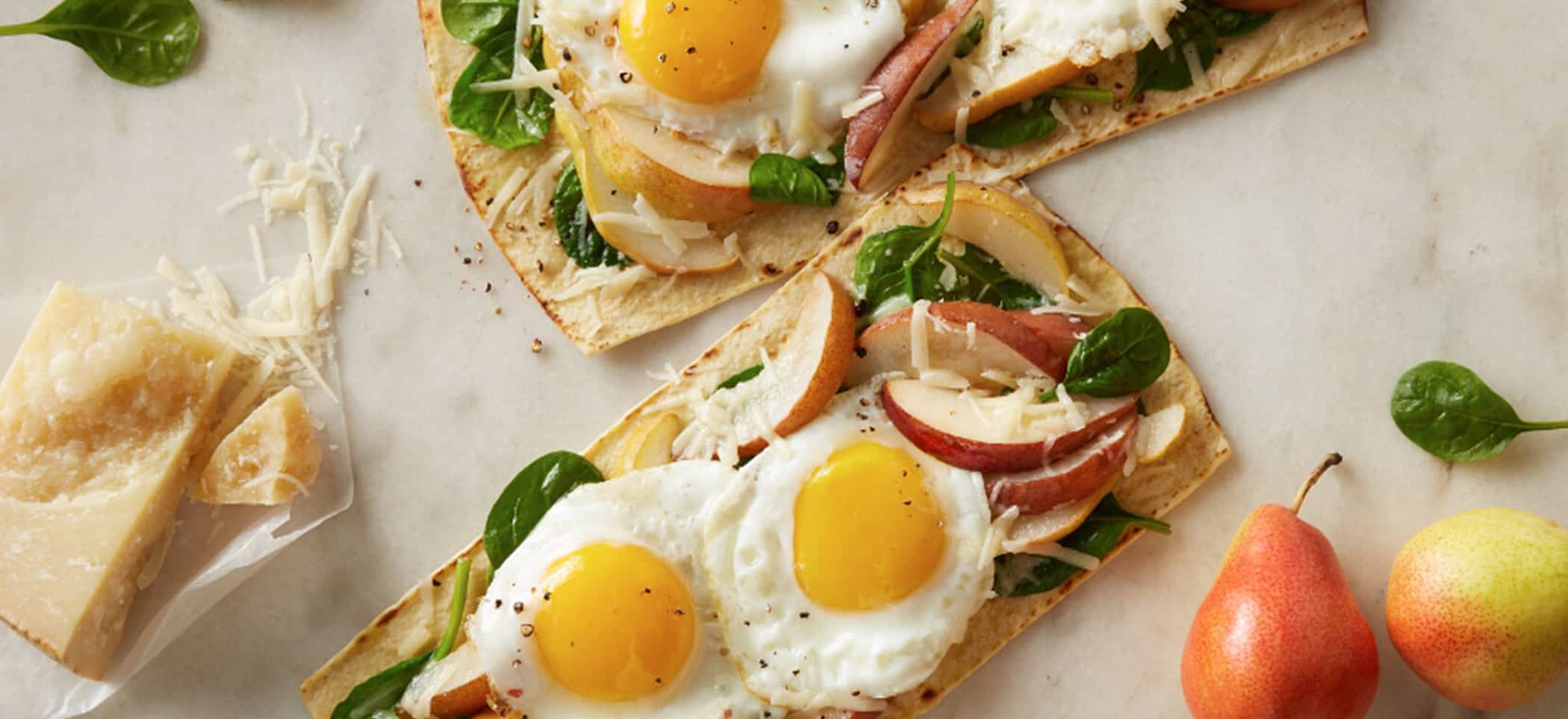 Pear Spinach and Egg Flatbread