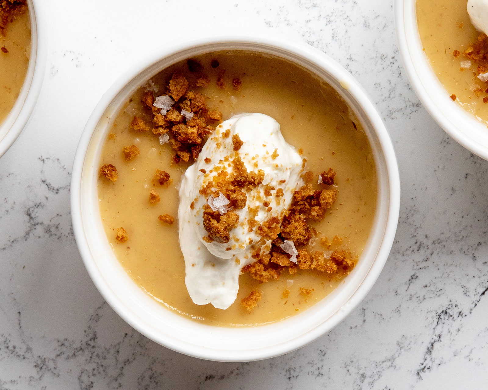 Spiced Pots de Crème with Vanilla Bean Whipped Cream and Crushed Gingersnaps