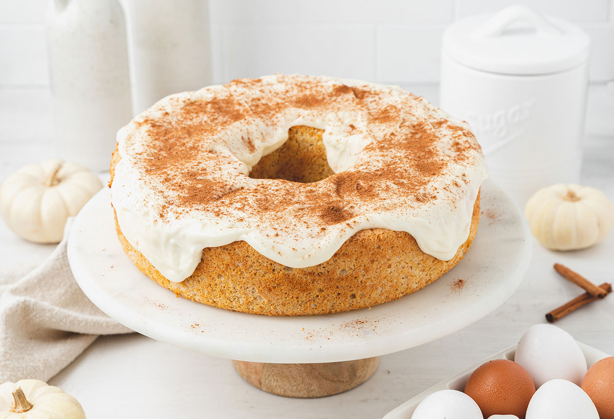 Pumpkin Spice Angel Food Cake With Cream Cheese Frosting