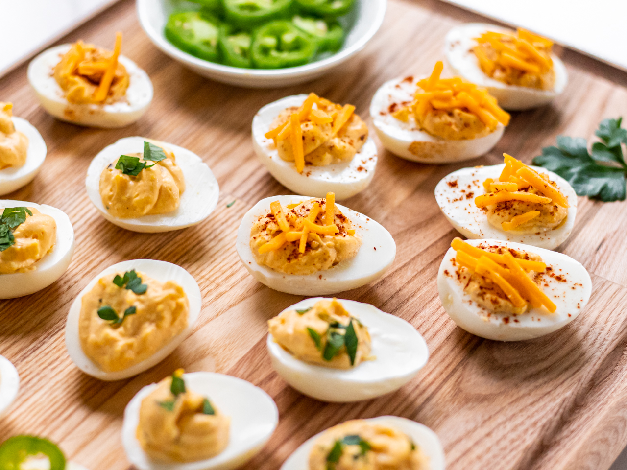 Tailgate Deviled Eggs 3 Ways (Buffalo Ranch, Chili-Inspired, Jalapeño Popper)