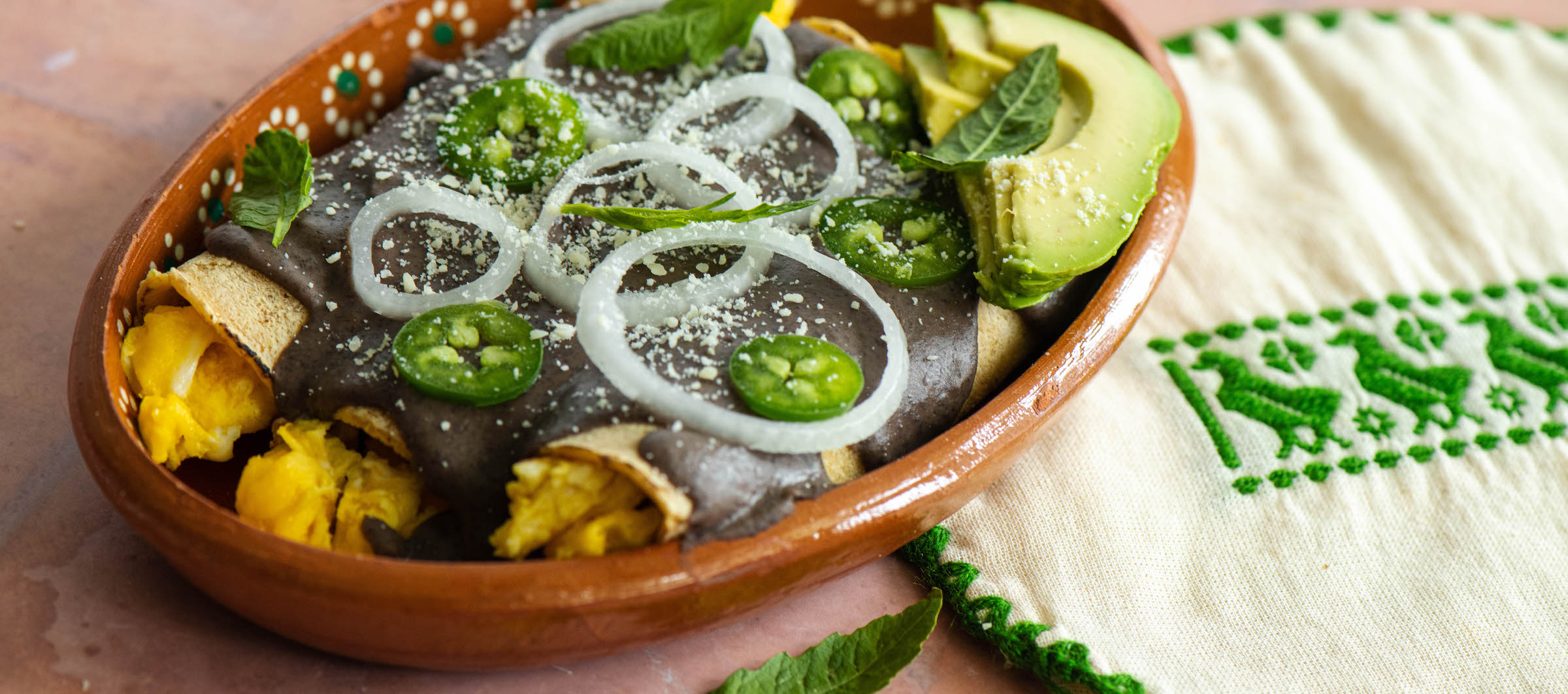 Black Bean Enfrijoladas with Scrambled Eggs