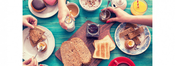 a spread of breakfast foods