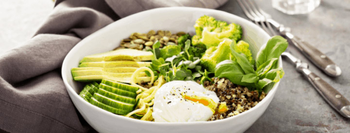 egg, avocado, and grain bowl