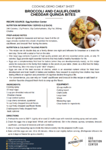 Cooking Demo Cheat Sheet — Broccoli and Cauliflower Quinoa Bites