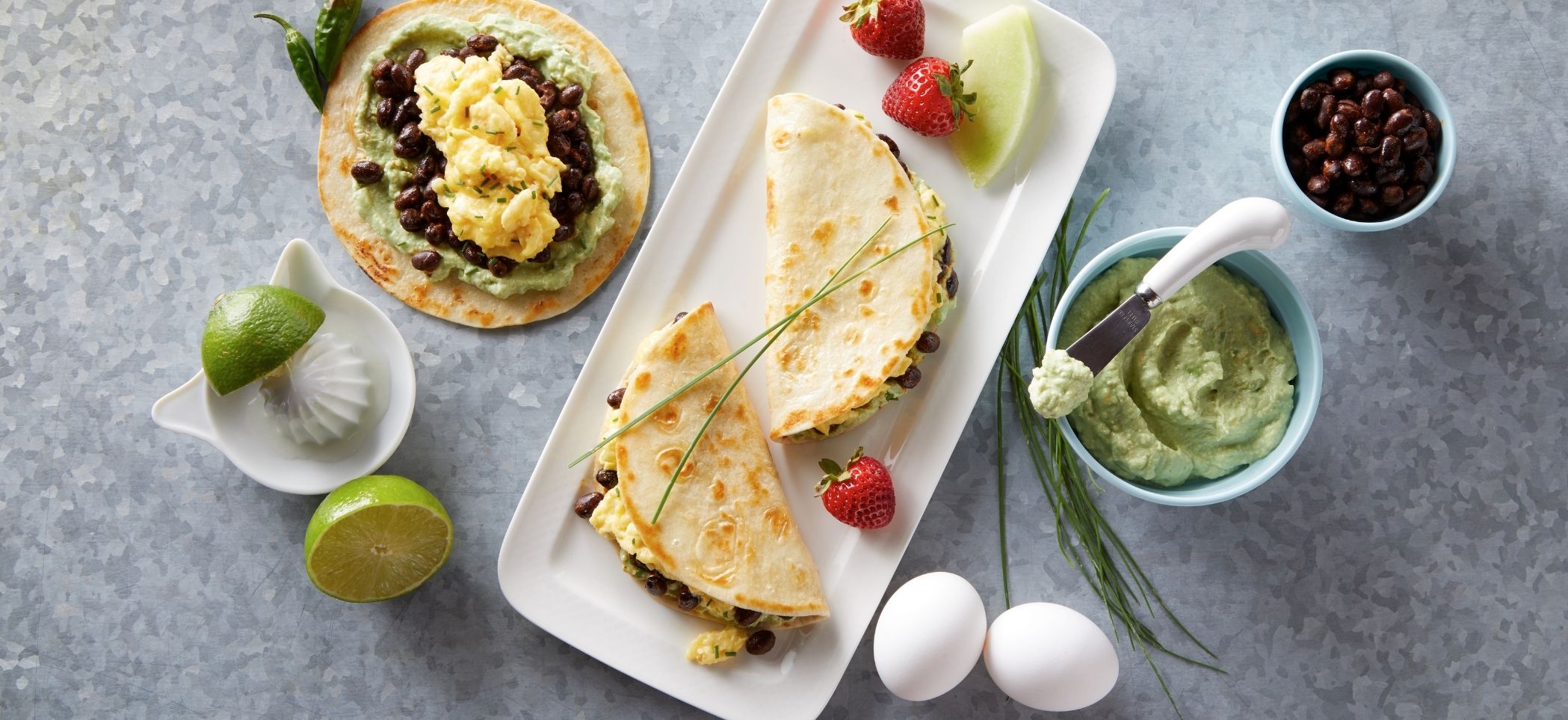 egg, black bean, and avocado quesadillas