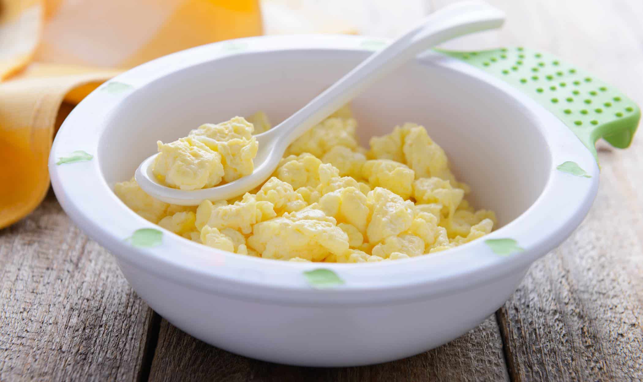scrambled eggs in a child's bowl