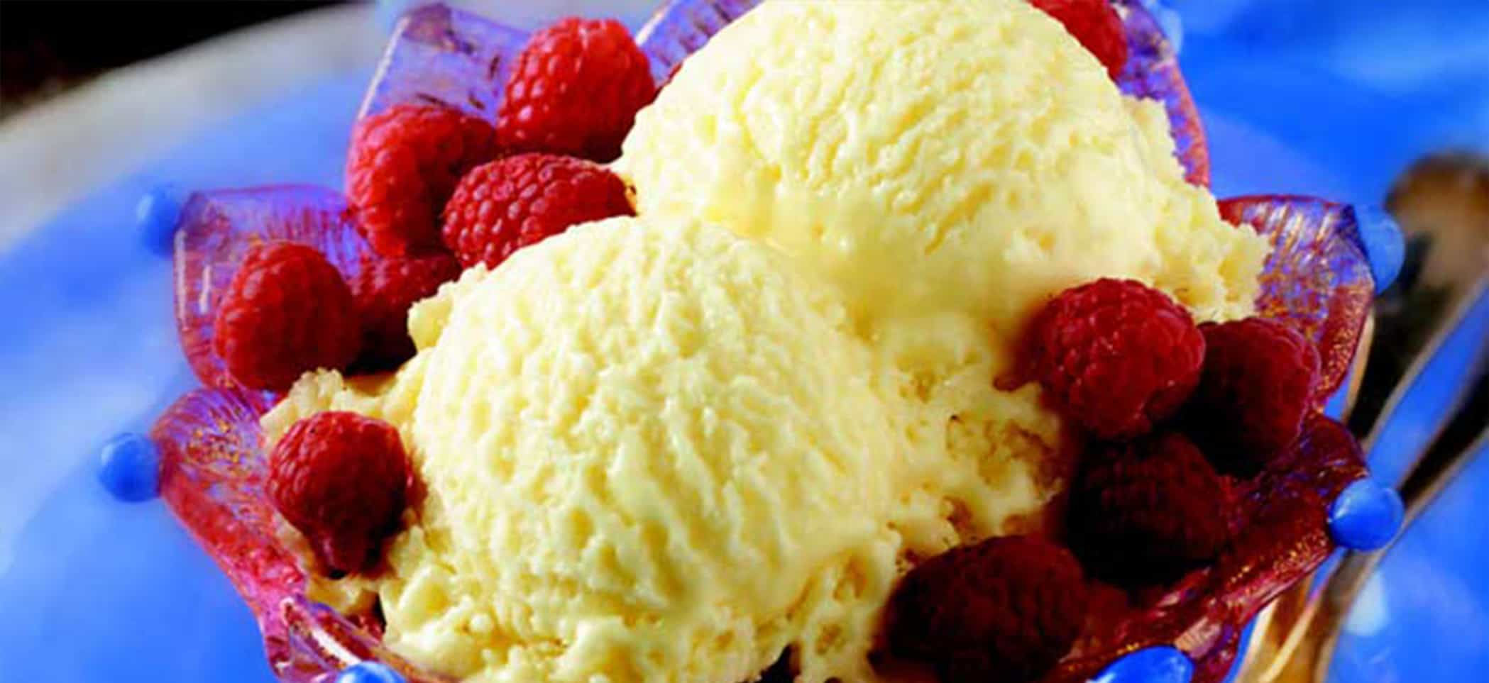 ice cream with raspberries