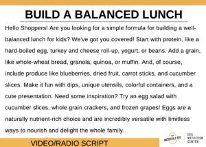 Screenshot of balanced lunch video/radio script