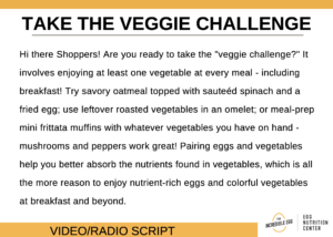 Screenshot of veggie challenge video/radio script
