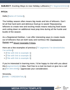 Screenshot of holiday leftovers media pitch