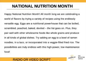 Screenshot of national nutrition month video/radio script