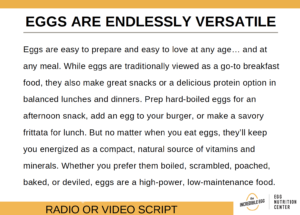 Screenshot of eggs are endlessly versatile video/radio script