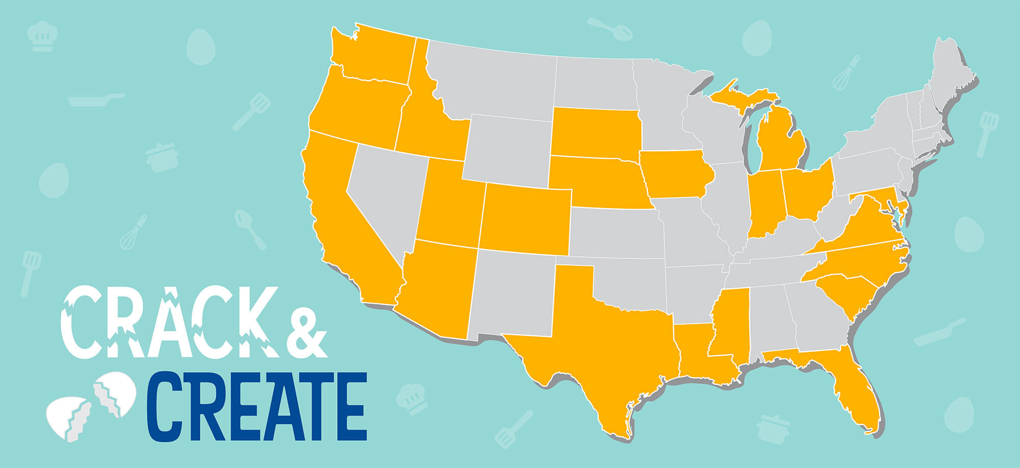 Map of the United States highlighting Crack & Create regional summer egg recipes